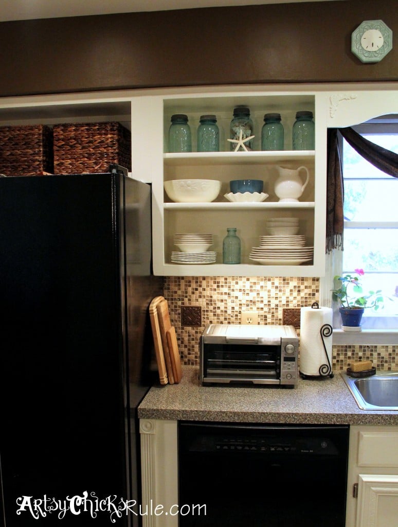 Kitchen Cabinet Makeover with Chalk Paint Cabinet Turned Open Shelf - artsychicksrule.com #chalkpaint #kitchenmakeover #kitchen
