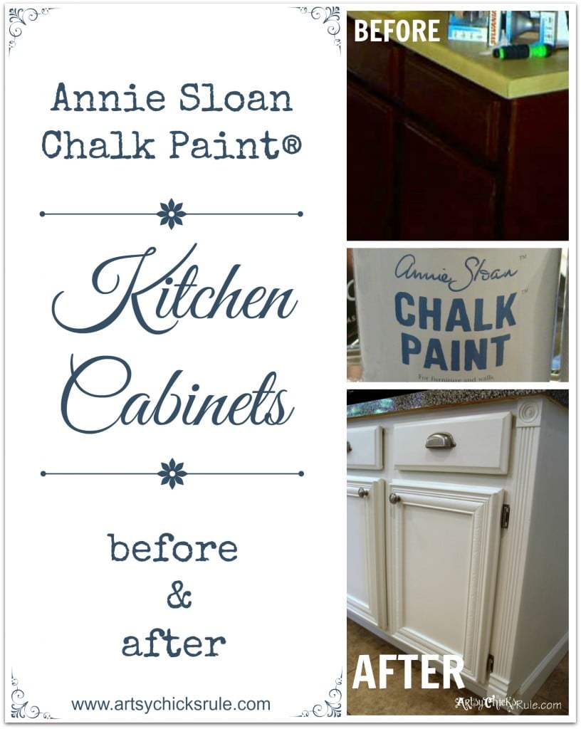Kitchen Cabinets Painted with Annie Sloan Chalk Paint Before and After - artsychicksrule.com #chalkpaint #kitchenmakeover #kitchen