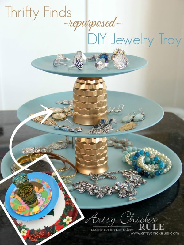 Thrifty Makeovers - Swap It Challenge - DIY Repurposed Jewelry Teired Tray - Artsy Chicks Rule