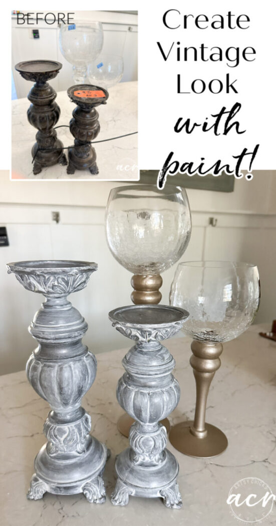 Create a vintage look simply with paint! Very quickly add "age" to just about anything, can be used on decor, mirrors, and furniture too! artsychicksrule.com