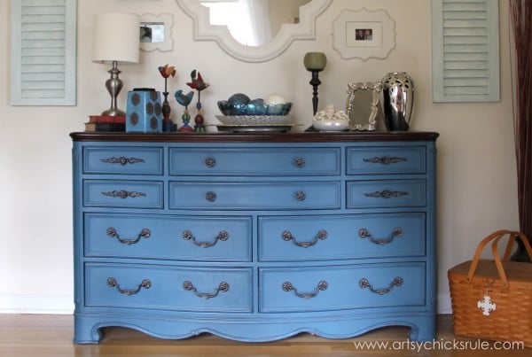 Aubusson Blue Dresser Re-do -after- artsychicksrule.com #aubussonblue #chalkpaint #diy