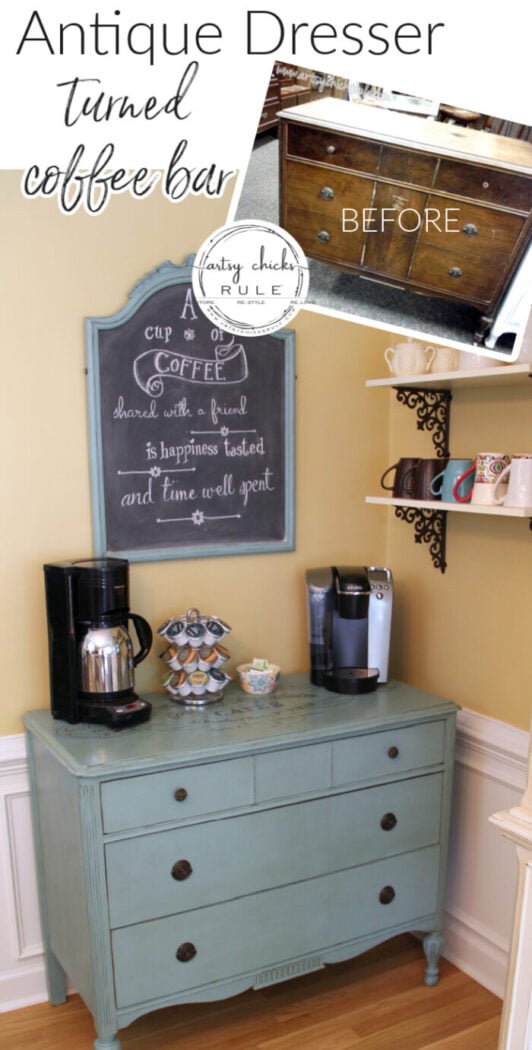 Ever thought of turning a dresser into a coffee server? You can! artsychicksrule.com