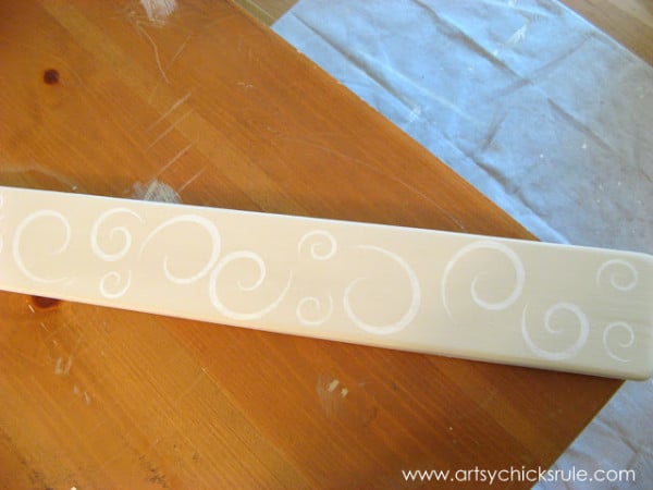 Wall Art Coat Rack - DIY - adding first layer of stencils - artsychicksrule.com #coatrack #diy #wallart