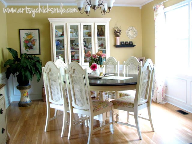 Dining Room (semi before) with caned back chairs - artsychicksrule.com #nosew