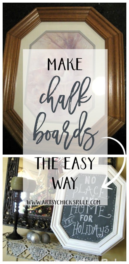 I can find these old pictures all day long at the thrift store!! What a simple way to make a chalkboard!! #diychalkboard #oldprintturnedchalkboard artsychicksrule.com