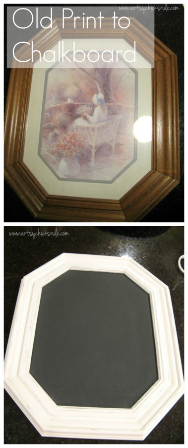 Old pictures to chalkboards!! SO easy!!! #diychalkboard #oldprintturnedchalkboard artsychicksrule.com