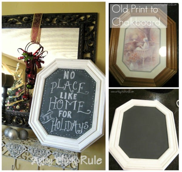 Old pictures to chalkboards!! SO easy!!! #diychalkboard #oldprintturnedchalkboard artsychicksrule.com