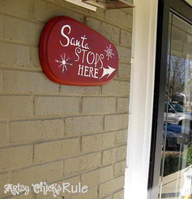 Santa Stops Here - DIY  Sign - artsychicksrule.com #santa #Christmas #holidaydecor