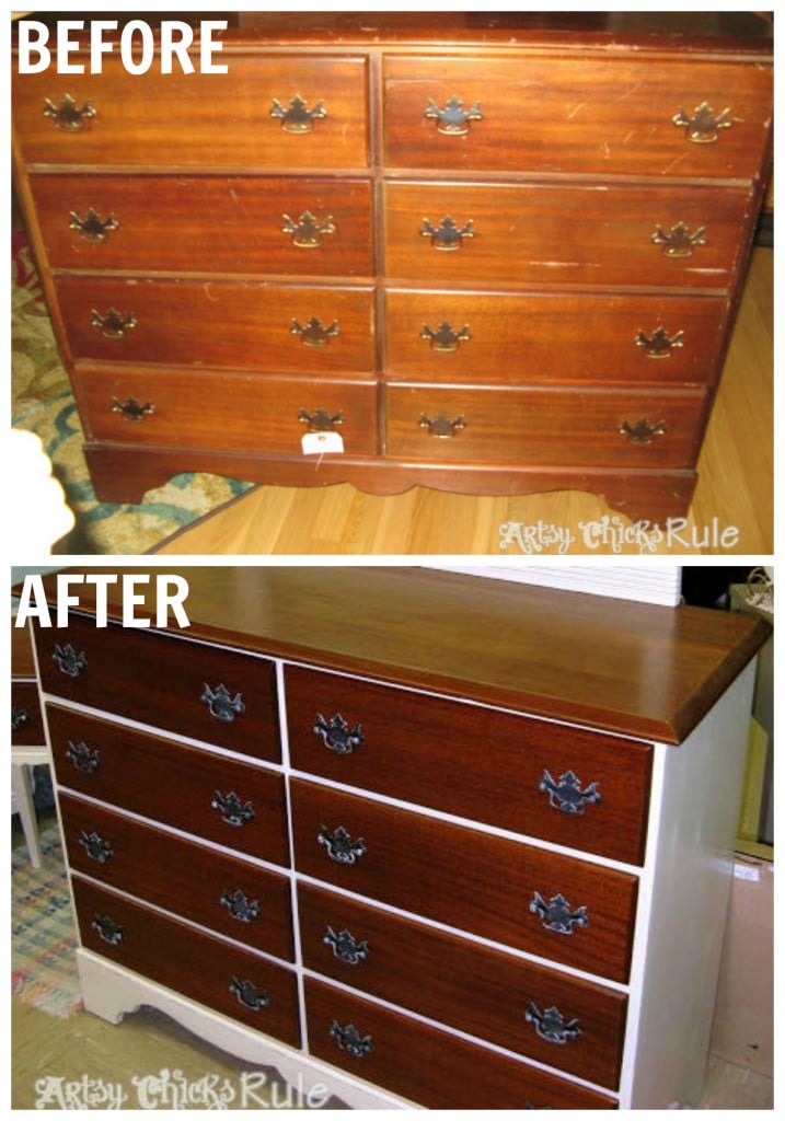 Mahogany Dresser Makeover artsychicksrule.com #mahoganydresser #mahoganyfurniture #paintedfurniture