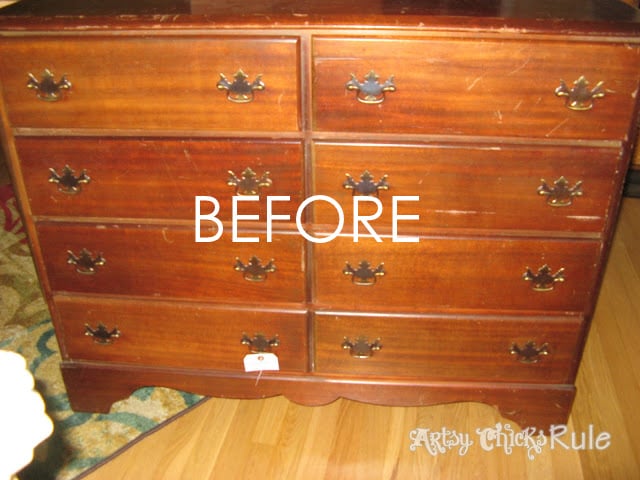 Mahogany Thrift Store Dresser…Old & Worn to Vibrant & Renewed!