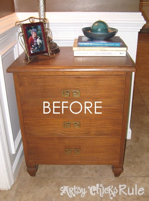 Super Easy Way to Update Wood Stained Furniture BEFORE artsychicksrule.com #polyshades #chalkpaint #updatewood