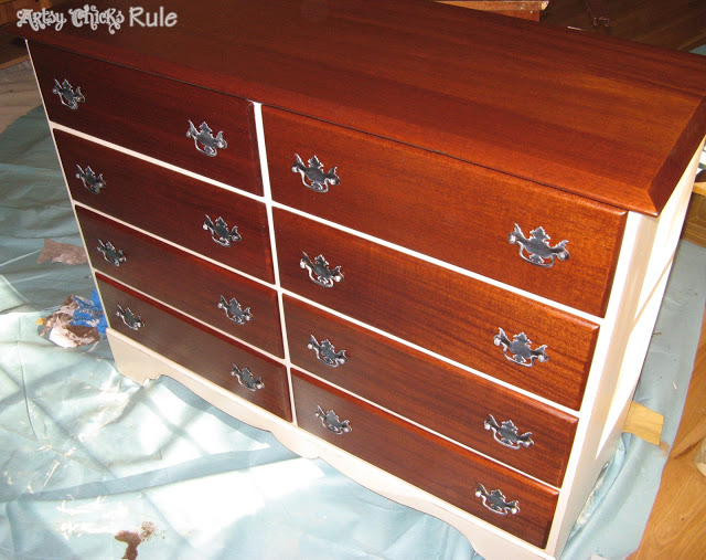 Mahogany Thrift Store Dresser...Old & Worn to Vibrant & Renewed - artsychicksrule.com #mahoganydresser #mahoganyfurniture #paintedfurniture