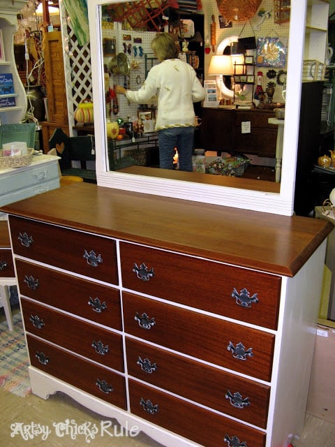 Mahogany Thrift Store Dresser...Old & Worn to Vibrant & Renewed -artsychicksrule.com #mahoganydresser #mahoganyfurniture #paintedfurniture