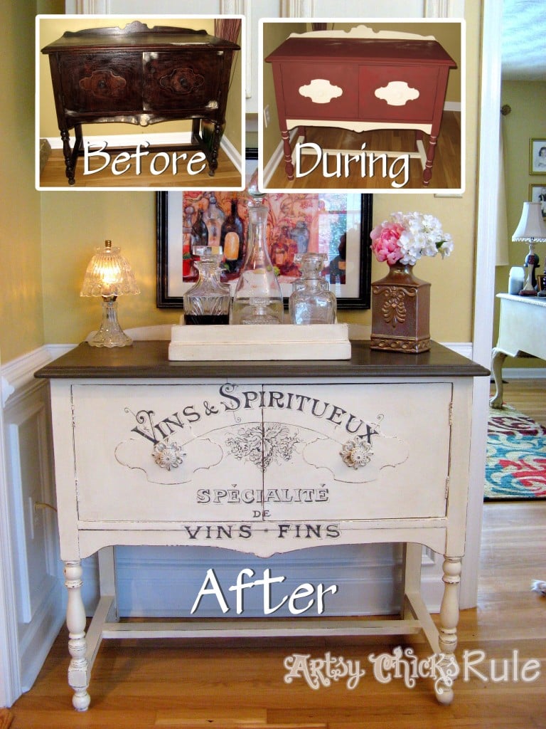 Antique Sideboard Before, During and After with Chalk Paint - artsychicksrule.com #chalkpaint