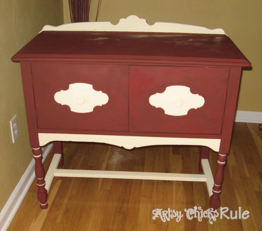 red and cream painted sideboard