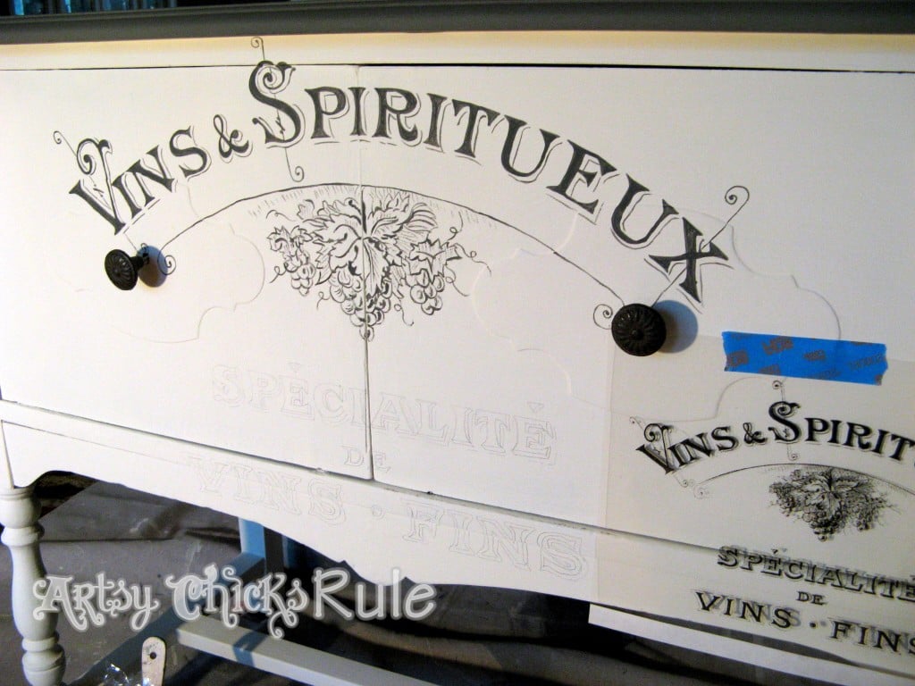 hand painting in the graphic on front of sideboard