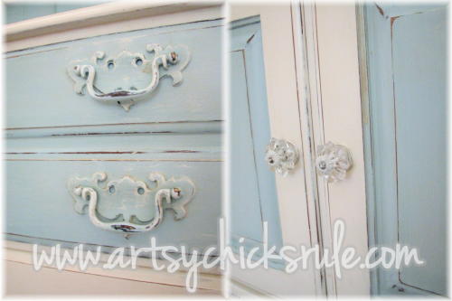 Annie Sloan Chalk Paint Blue Hutch artsychicksrule.com #shabbyfurniture #chalkpaintedfurniture #fixerupperstyle #farmhousedecor #farmhousehutch