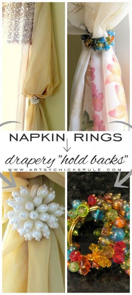 Cool Use for Napkin Rings as >>> Drapery "Hold-Backs" - artsychicksrule.com #holdbacks #draperyholdbacks #napkinrings