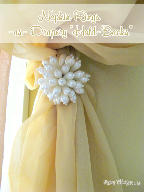 Cool Use for Napkin Rings-Drapery "Hold-Backs" - artsychicksrule.com #holdbacks #draperyholdbacks #napkinrings 