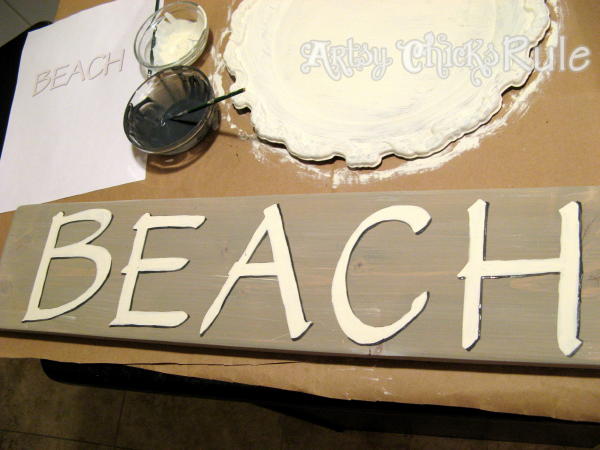 Faux Driftwood Beach Sign Tutorial - artsychicksrule.com #beachsign #fauxdriftwood #driftwoodfinish #diybeachsign