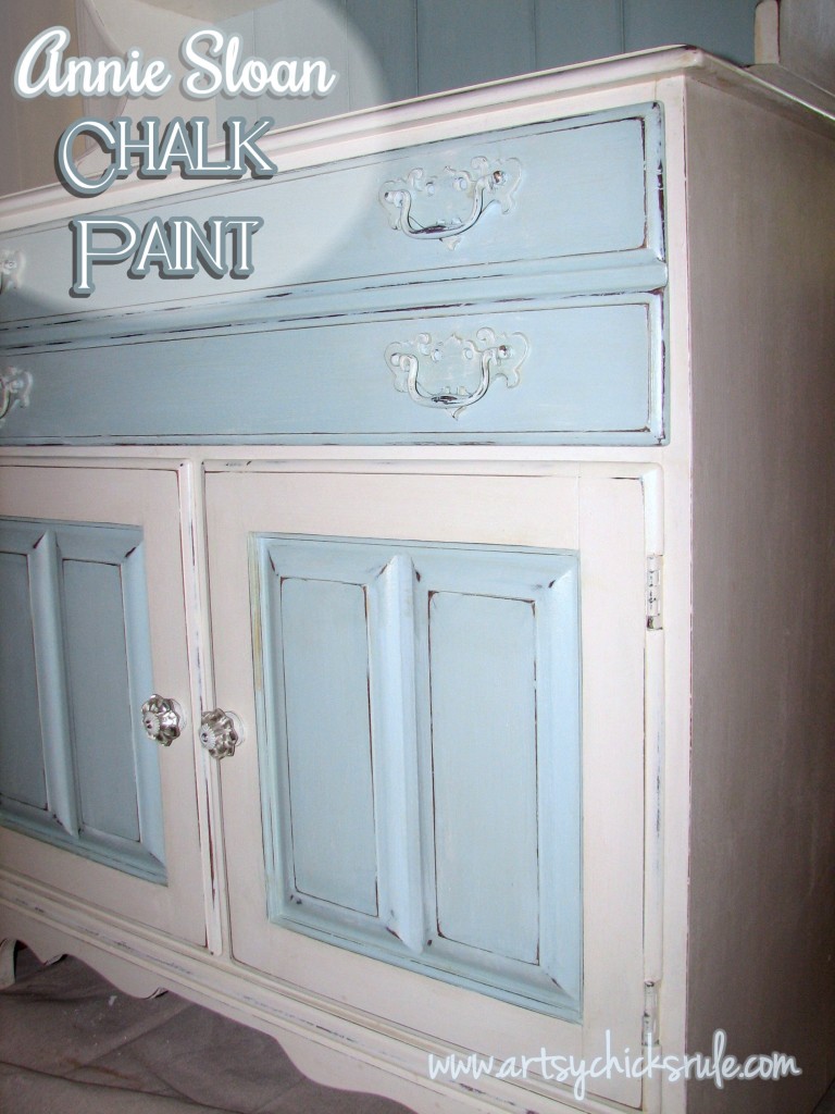 Annie Sloan Chalk Paint Blue Hutch artsychicksrule.com #shabbyfurniture #chalkpaintedfurniture #fixerupperstyle #farmhousedecor #farmhousehutch