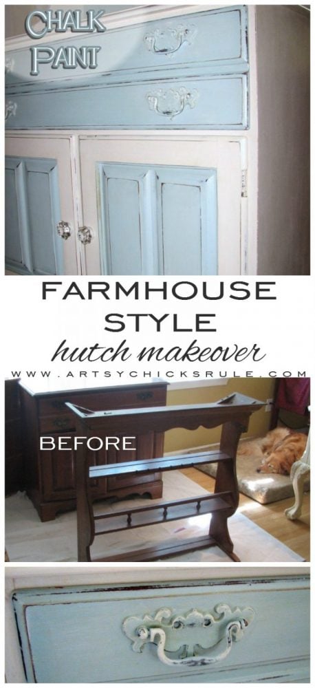 Annie Sloan Chalk Paint Blue Hutch artsychicksrule.com #shabbyfurniture #chalkpaintedfurniture #fixerupperstyle #farmhousedecor #farmhousehutch