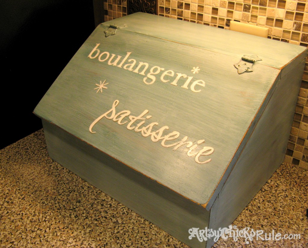 Bread Box Makeover Before-After Tutorial / Miss Mustard Seed Milk Paint artsychicksrule.com #breadboxmakeover #breadbox #milkpaint #frenchgraphics