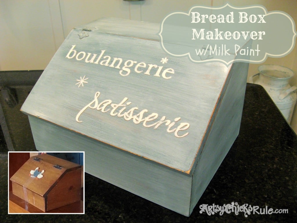 Bread Box Makeover Before-After Tutorial / Miss Mustard Seed Milk Paint artsychicksrule.com #breadboxmakeover #breadbox #milkpaint #frenchgraphics