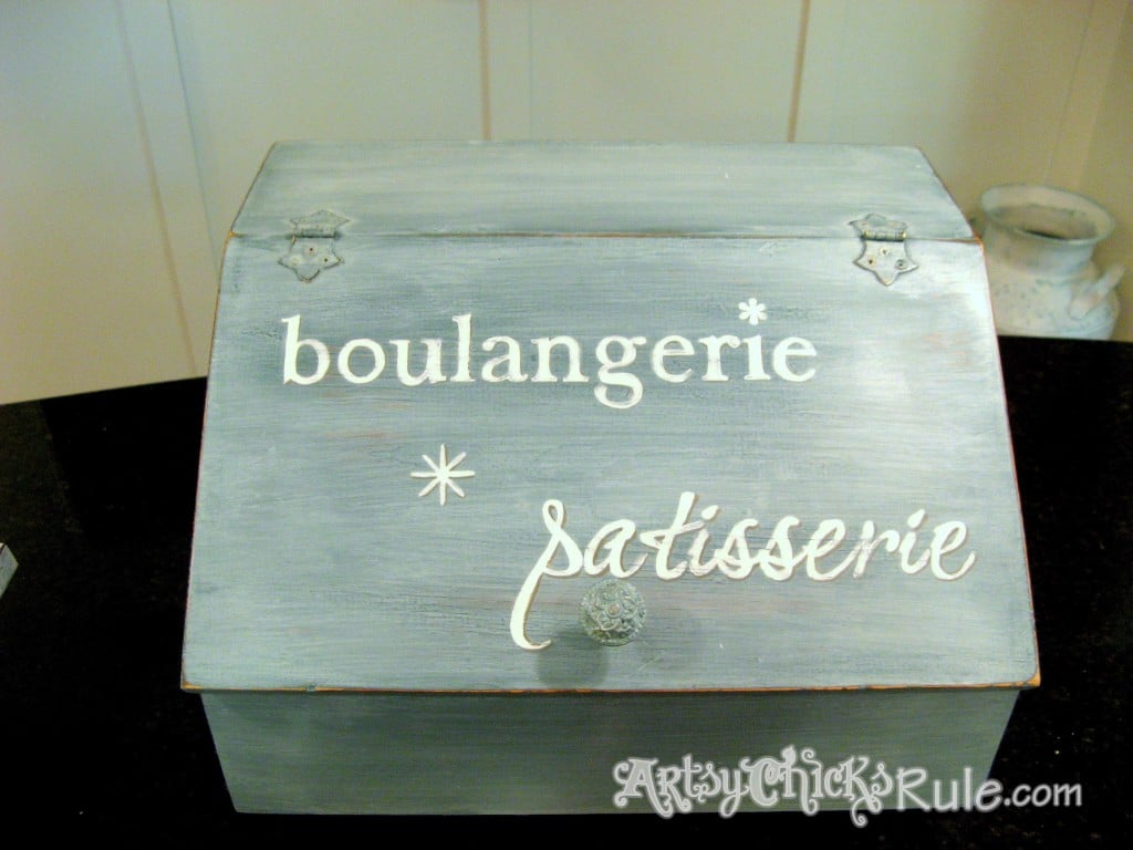 Bread Box Makeover Before-After Tutorial / Miss Mustard Seed Milk Paint artsychicksrule.com #breadboxmakeover #breadbox #milkpaint #frenchgraphics