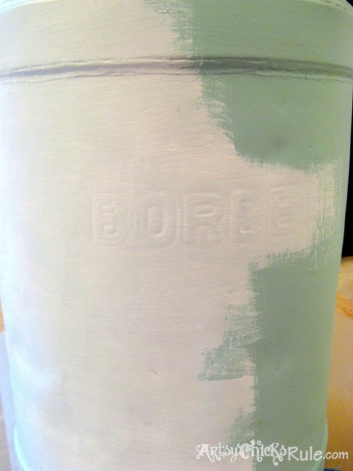 Milk Can Redo with Graphics-Layering Technique - artsychicksrule.com #milkcan #paintedmilkcan 