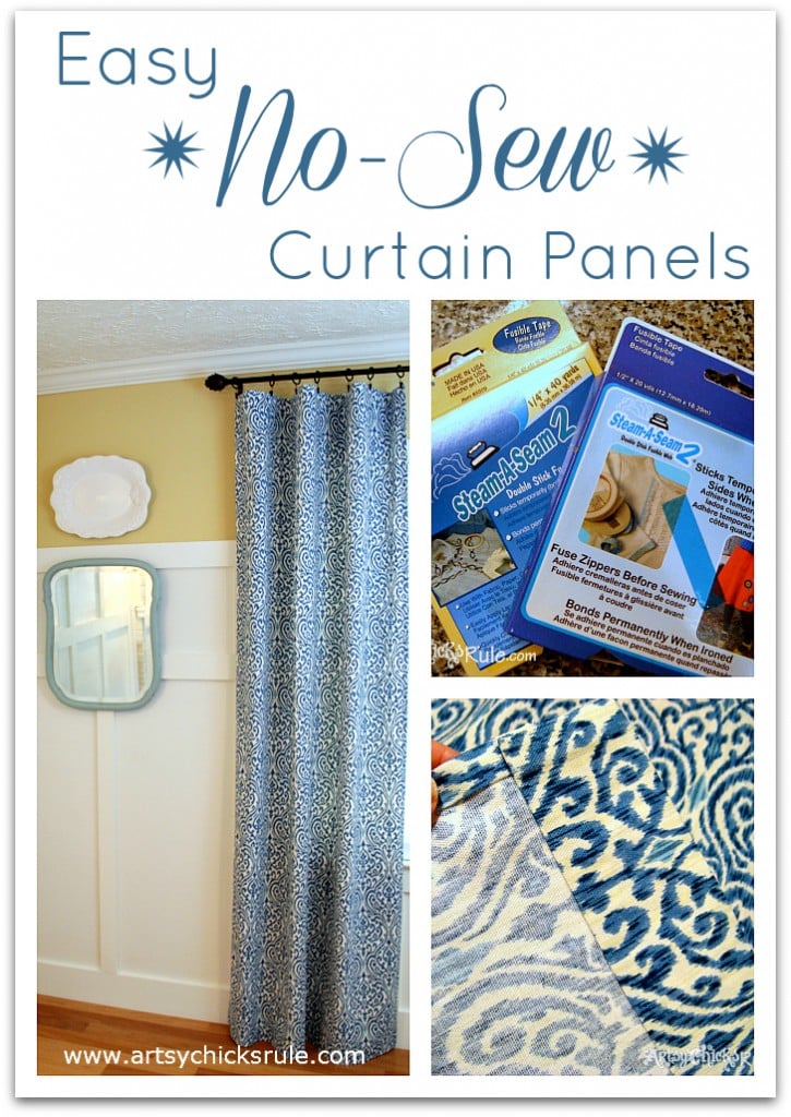 No Sew Curtain Panels - Inexpensive and Easy  - artsychicksrule.com #nosew