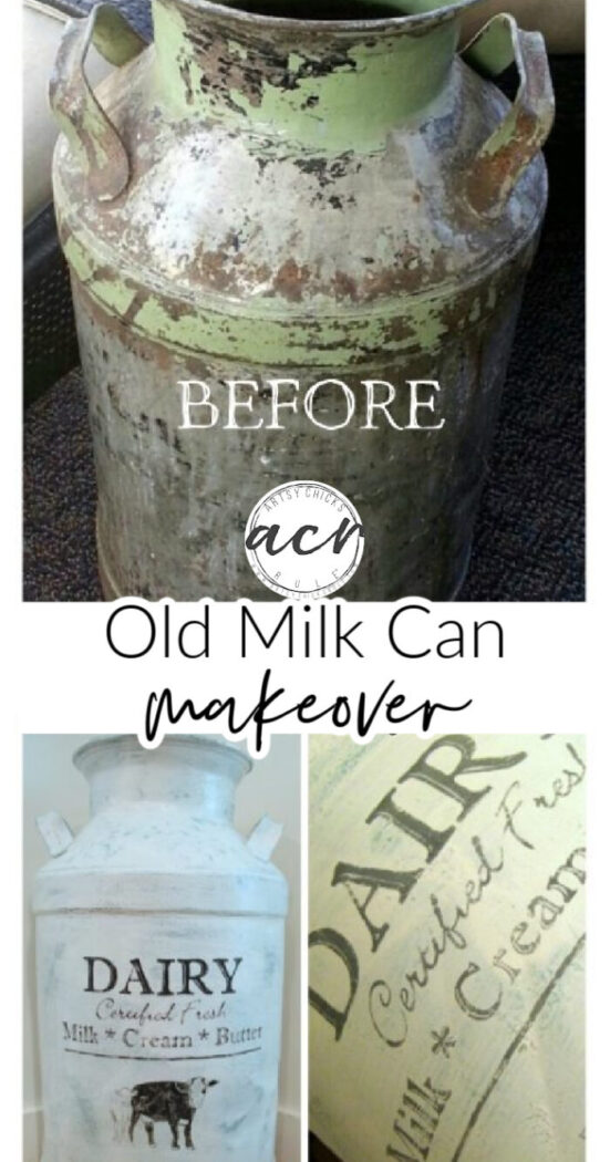 Old Milk Can Makeover TUTORIAL - artsychicksrule.com #milkcan #paintedmilkcan 