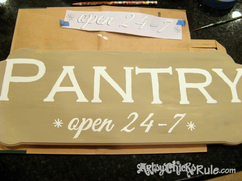 "Open 24-7" Pantry Sign Tutorial - artsychicksrule.com #pantrysign #open247 #diysigntutorial