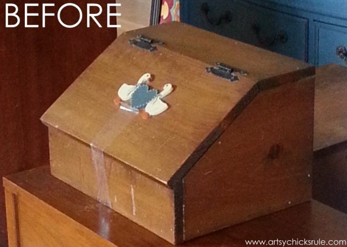 Bread Box Makeover Before-After Tutorial / Miss Mustard Seed Milk Paint artsychicksrule.com #breadboxmakeover #breadbox #milkpaint #frenchgraphics