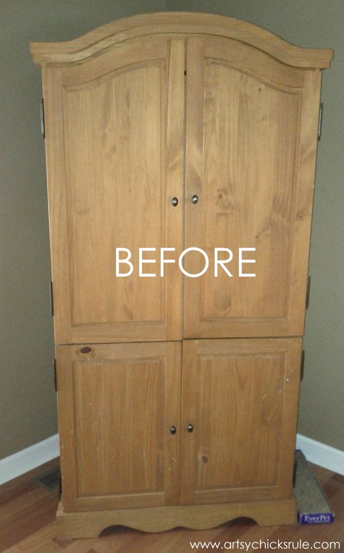 wood armoire before paint