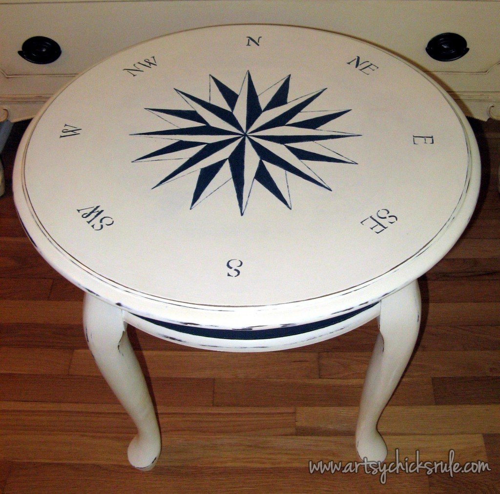 Create THIS Compass Rose in 3 EASY Steps!! Compass Rose Tables artsychicksrule.com #compassrosetutorial #compassrose #compassrosefurniture #nauticaldecor #coastaldecor #artsychicksrule