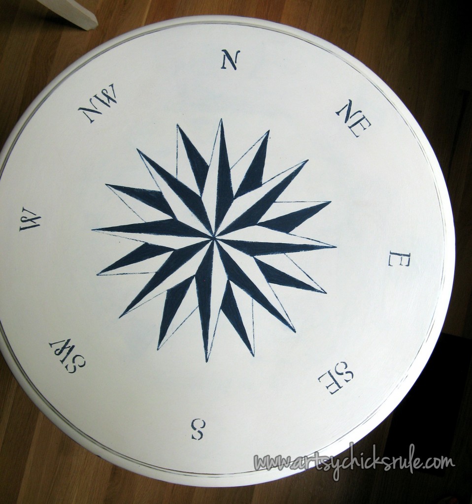 Create THIS Compass Rose in 3 EASY Steps!! Compass Rose Tables artsychicksrule.com #compassrosetutorial #compassrose #compassrosefurniture #nauticaldecor #coastaldecor #artsychicksrule