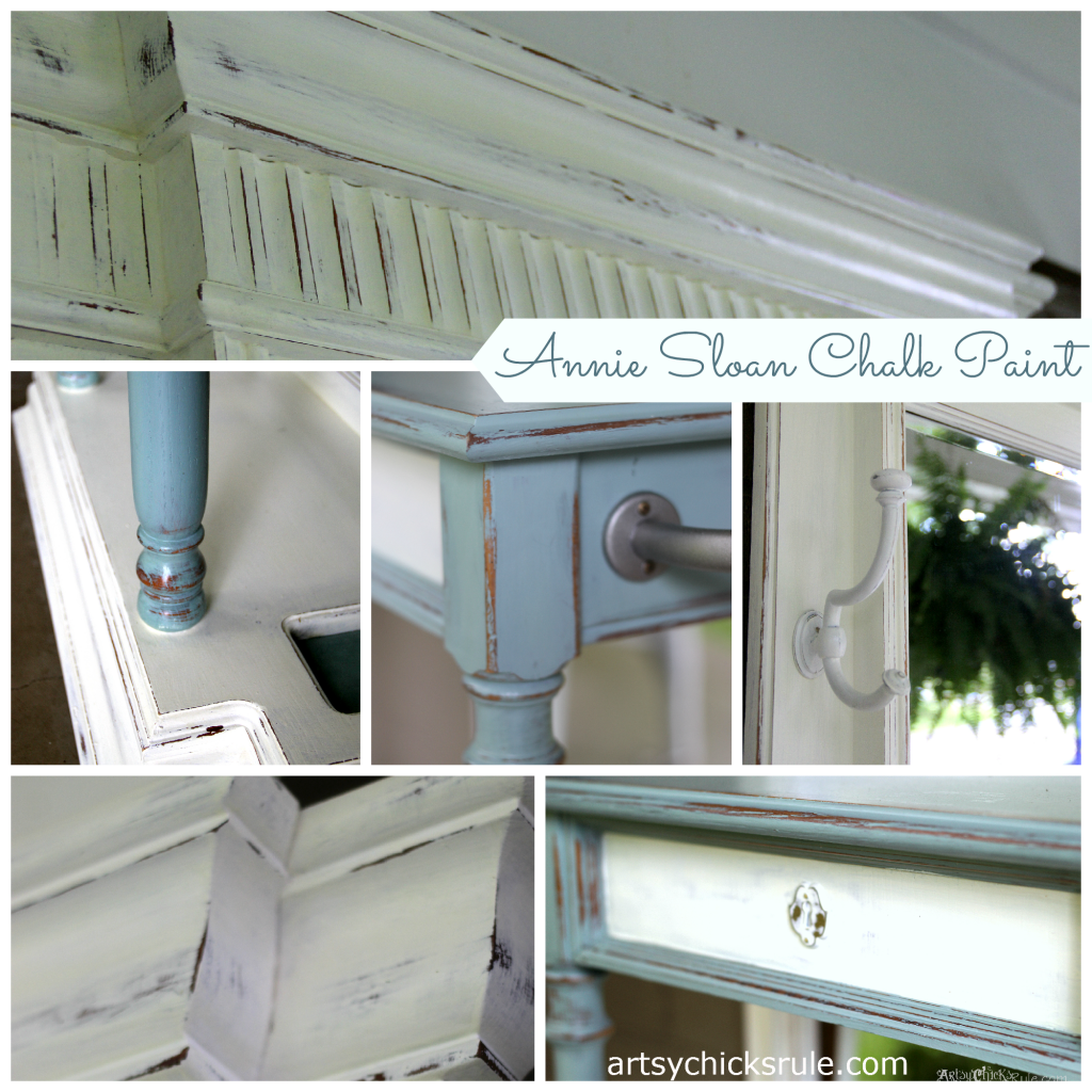 Hall Tree Details - Annie Sloan Chalk Paint - Duck Egg Blue- artsychicksrule.com #halltree #chalkpaint #duckeggblue