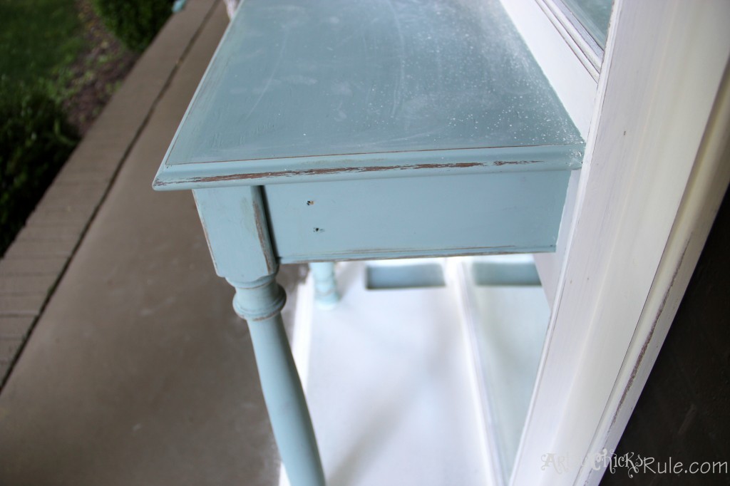 Hall Tree for Porch Distressed(Annie Sloan Chalk Paint - Duck Egg Blue)- artsychicksrule.com #halltree #chalkpaint #duckeggblue