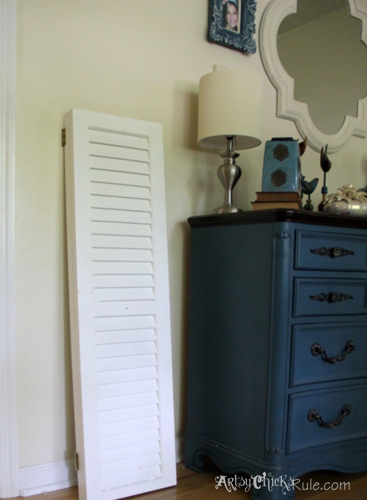 Repurposed Bi-fold Doors into Shutters-Duck Egg Blue Chalk Paint - artsychicksrule.com #cottagedecor #bifolddoors #bifolddoorsrepurposed #diyshutters #repurposedprojects #duckeggblue