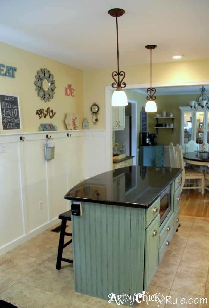 Kitchen Island Makeover - The EASY Way!! - artsychicksrule.com #chalkpaint #duckeggblue #kitchenmakeover #kitchenisland #islandideas #paintedislands #paintedfurniture