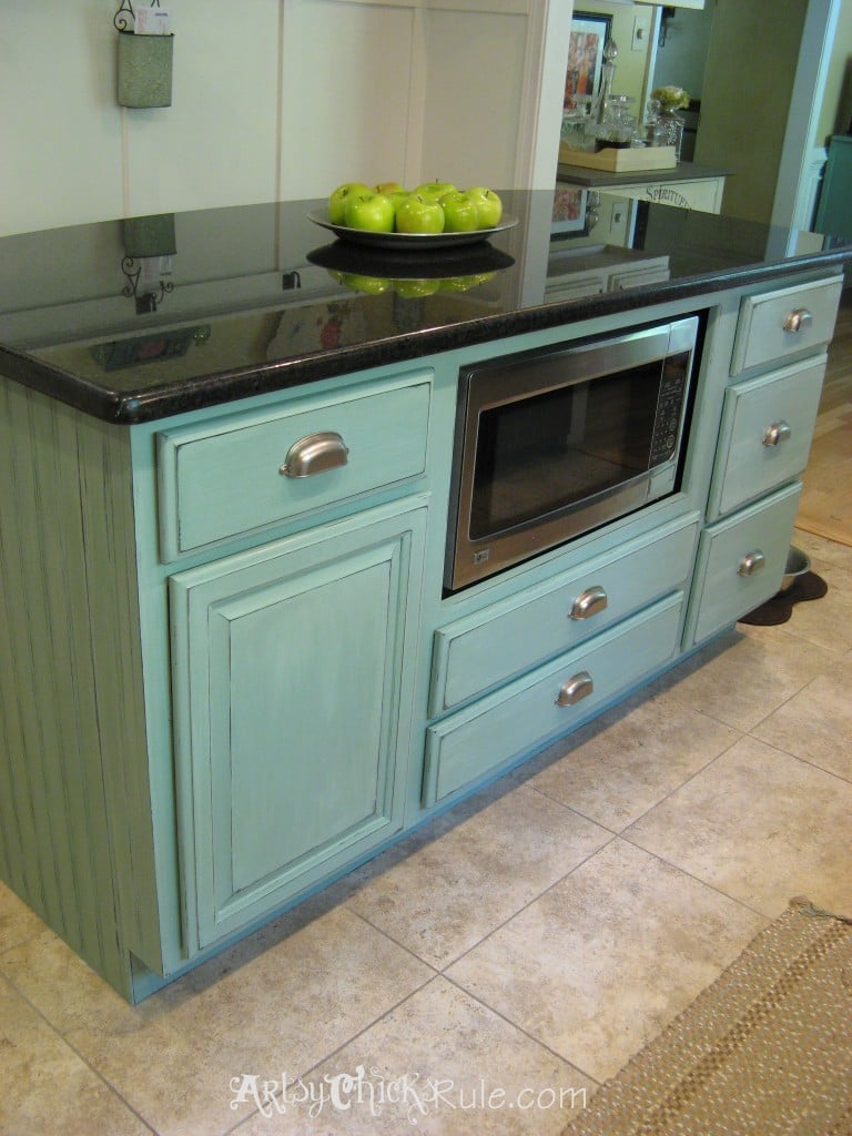 Duck Egg Blue Chalk Painted Kitchen Island artsychicksrule.com