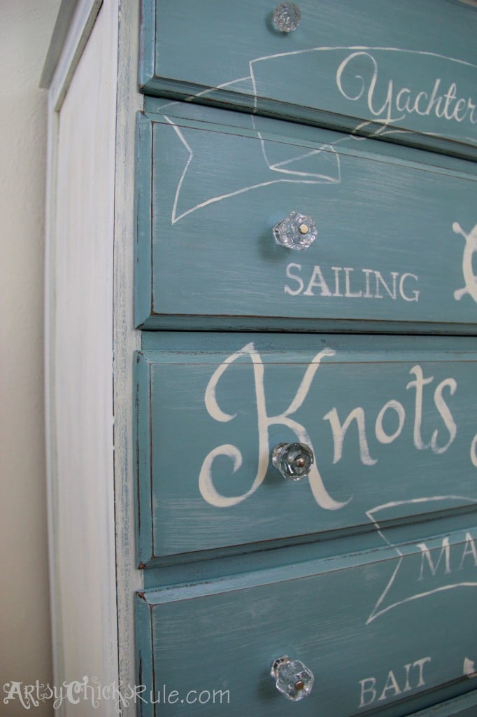 Coastal Themed Chest With Custom Graphics & Chalk Paint!! artsychicksrule.com #provencechalkpaint #chalkpaintedfurniture #paintedfurniture #nauticaldecor #bluefurniture #coastaldecor