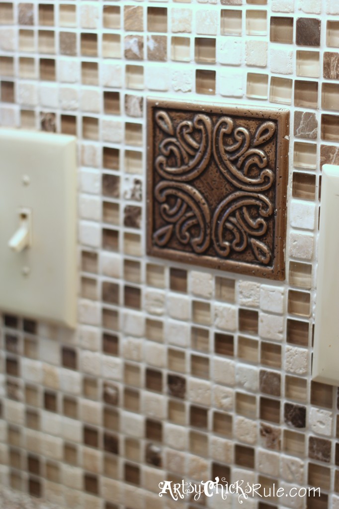 Kitchen Tile Backsplash-Finished Tile with Medallian- artsychicksrule.com #backsplash #tile #diy