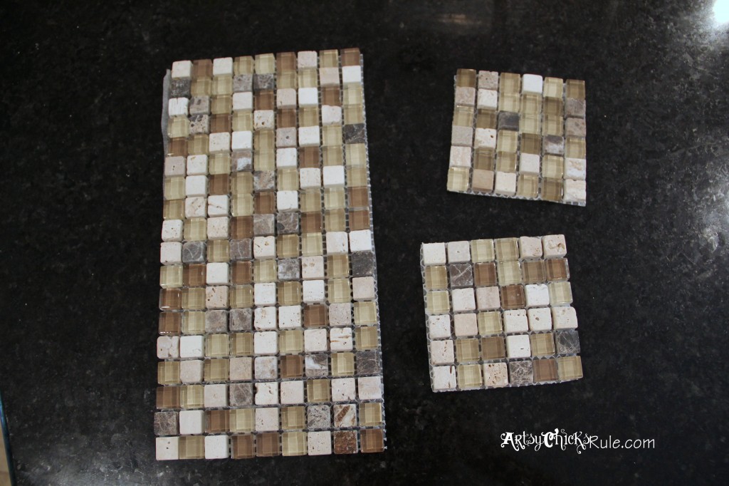 Kitchen Tile Backsplash- cut pieces for medallians- artsychicksrule.com #backsplash #tile #diy