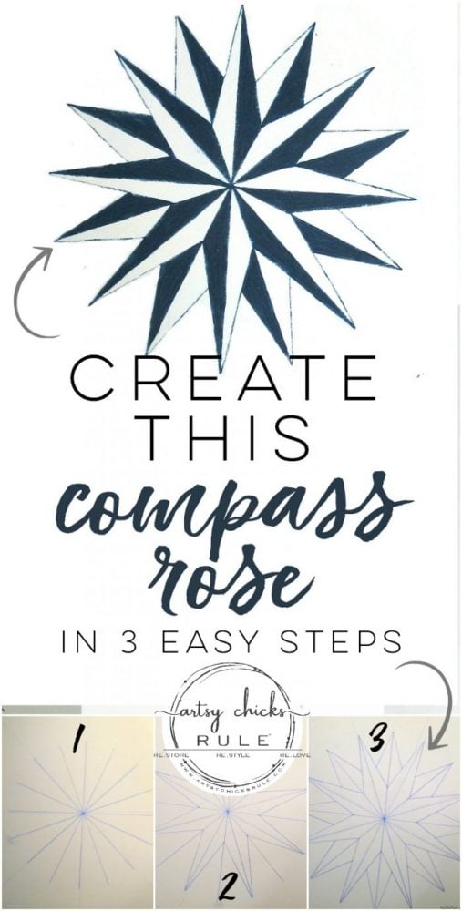 Create THIS Compass Rose in 3 EASY Steps!! Compass Rose Tables artsychicksrule.com #compassrosetutorial #compassrose #compassrosefurniture #nauticaldecor #coastaldecor #artsychicksrule