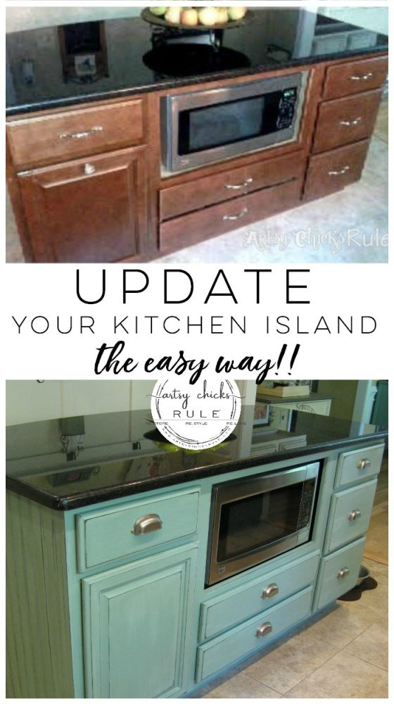 Kitchen Island Makeover - The EASY Way!! - artsychicksrule.com #chalkpaint #duckeggblue #kitchenmakeover #kitchenisland #islandideas #paintedislands #paintedfurniture