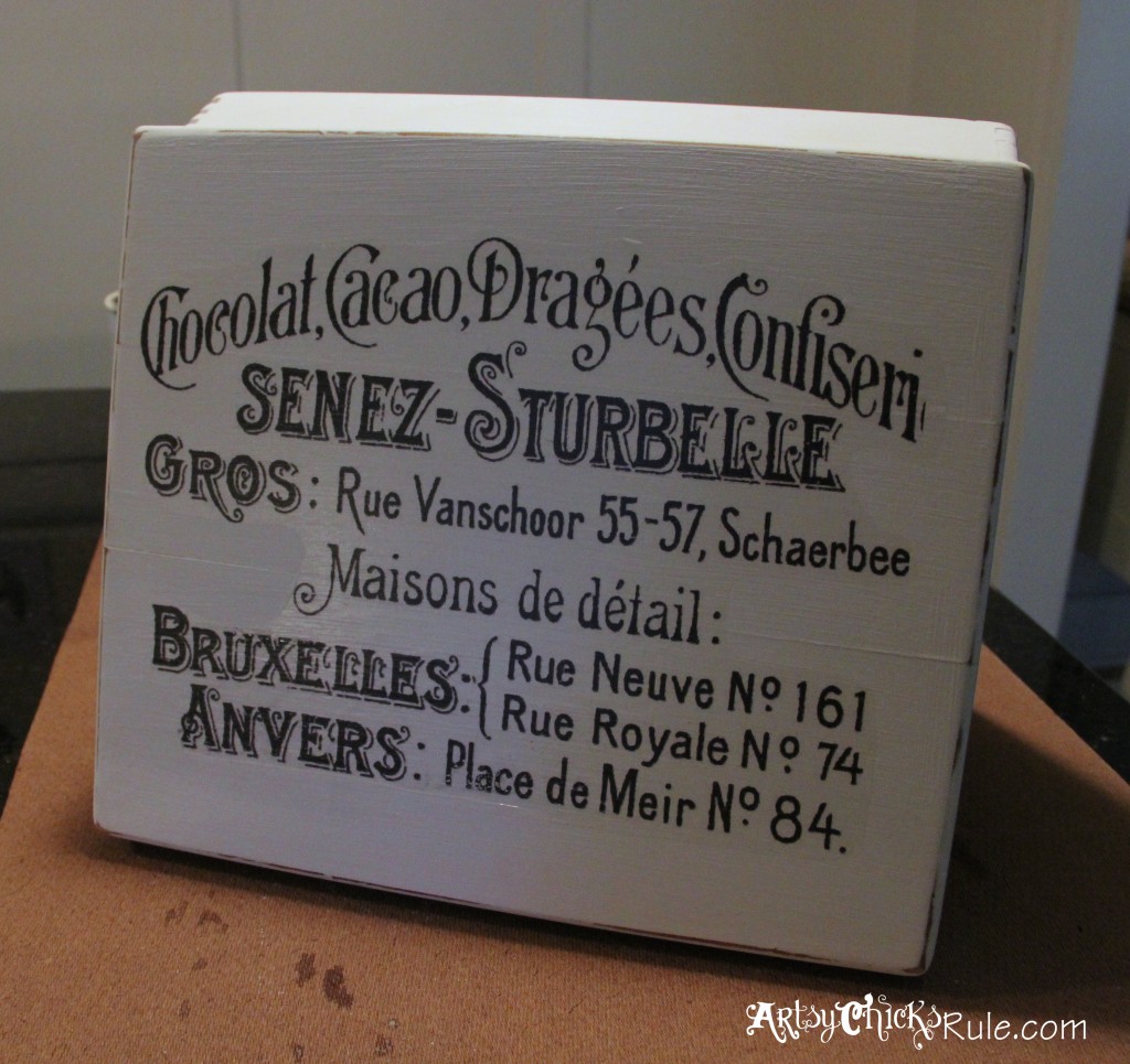 Cigar Box painted with Annie Sloan Chalk Paint - Graphic done with Waterslide paper