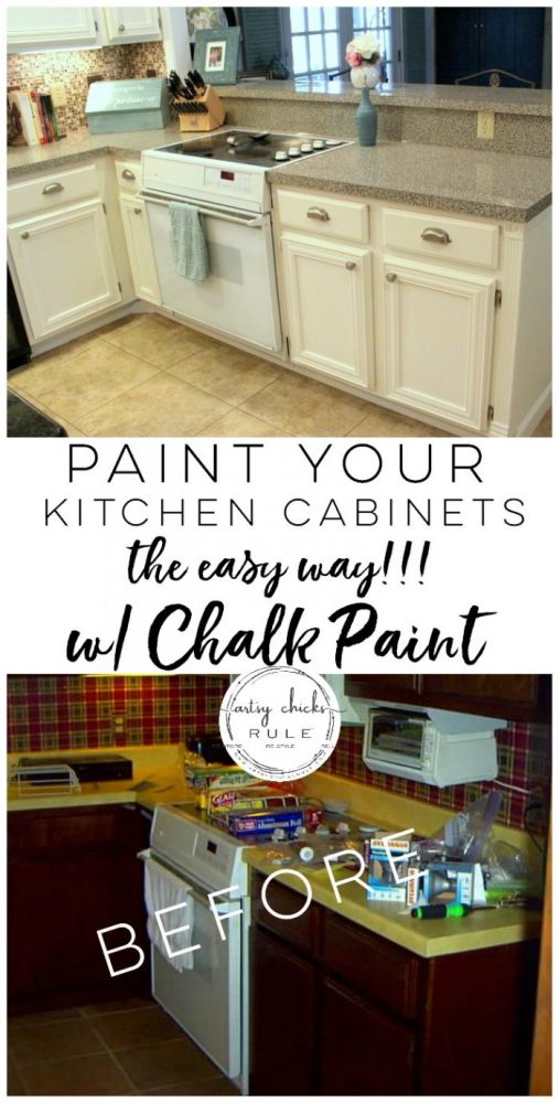 SO much easier!! Love it! artsychicksrule.com Kitchen Cabinet Makeover with Chalk Paint artsychicksrule.com #kitchencabinetmakeover #chalkpaintedcabinets #paintedkitchencabinets #usingchalkpaintforcabinets