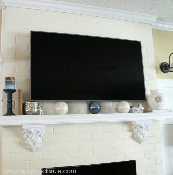 Family Room Makeover - mantel -artsychicksrule.com